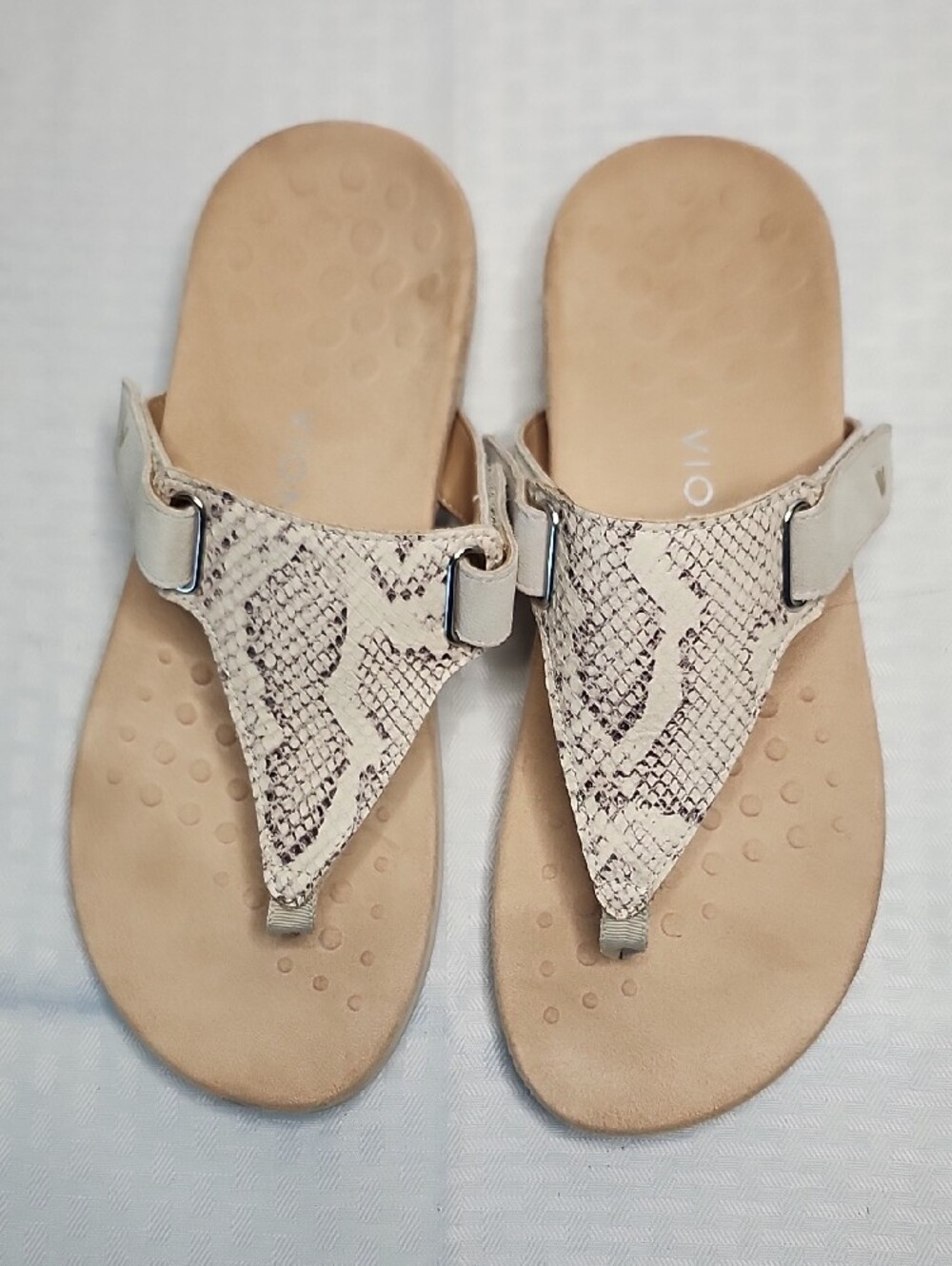 Vionic Beige Snakeskin Adjustable Orthopedic Sandals